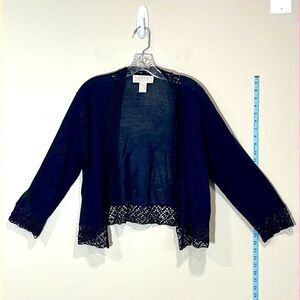 Norton McNaughton Navy Blue Lace Trimmed Cover Up Sweater. Size Large.